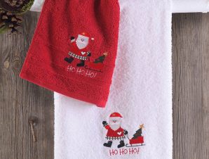 Πετσέτες Χριστουγεννιάτικες Άγιος Βασίλης (1) Terry Σε Κουτί Δώρου (Σετ 2τμχ) Red-White Ρυθμός