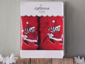 Πετσέτες Χριστουγεννιάτικες Χιονάνθρωπος (4) Terry Σε Κουτί Δώρου (Σετ 2τμχ) Red Ρυθμός