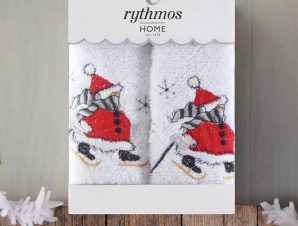 Πετσέτες Χριστουγεννιάτικες Χιονάνθρωπος (4) Terry Σε Κουτί Δώρου (Σετ 2τμχ) White Ρυθμός