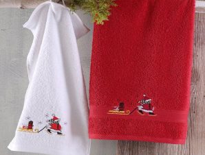 Πετσέτες Χριστουγεννιάτικες Χιονάνθρωπος (4) Terry Σε Κουτί Δώρου (Σετ 2τμχ) Red-White Ρυθμός