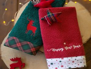 Πετσέτες Χριστουγεννιάτικες Happy New Year (Σετ 2τμχ) Red-Green Nima