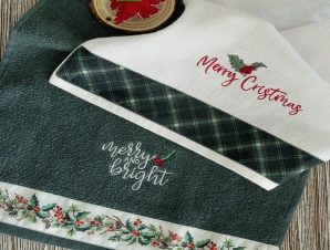 Πετσέτες Χριστουγεννιάτικες Merry & Bright (Σετ 2τμχ) Green-Ecru Nima